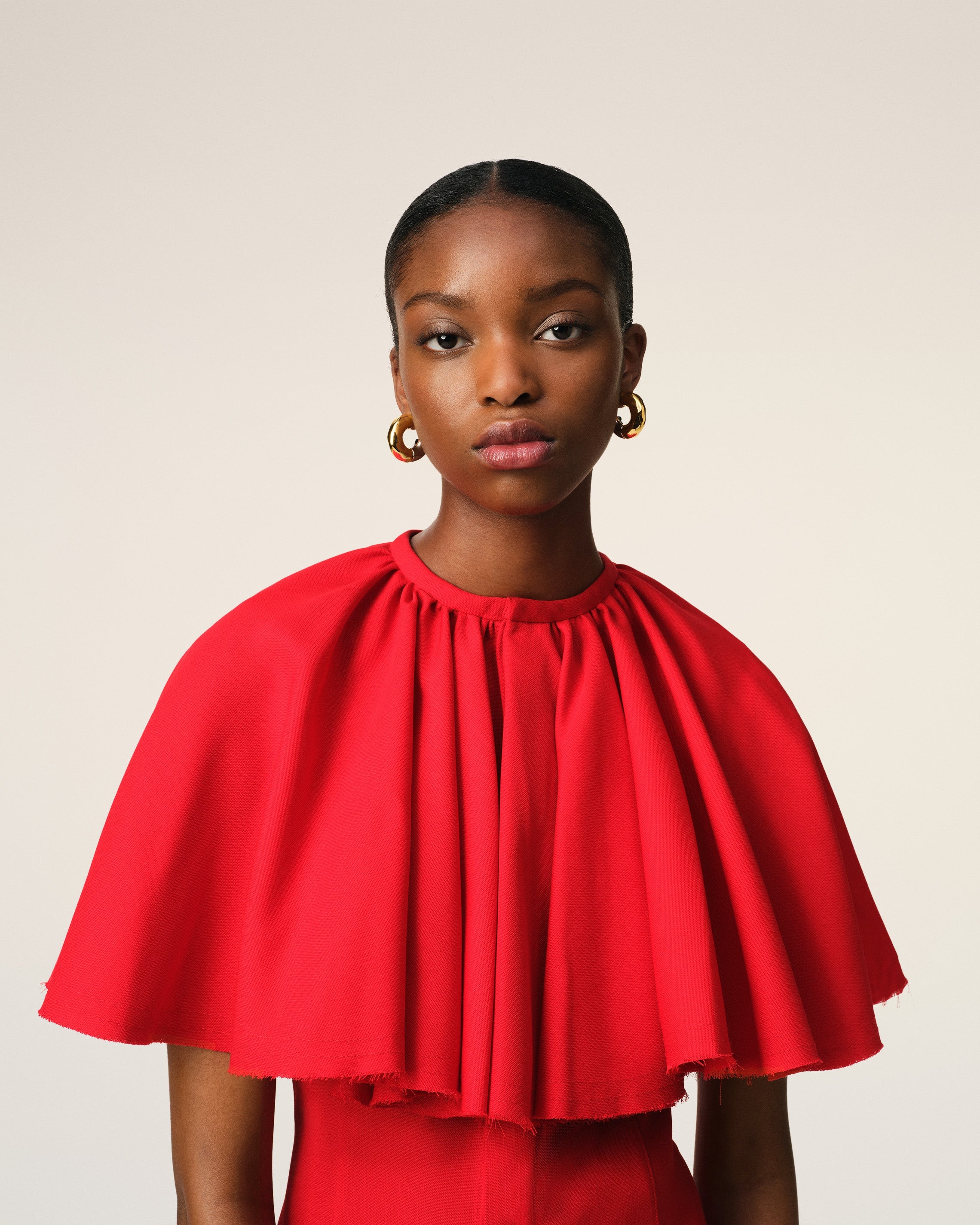 RED WOOL SHIRT DRESS WITH RUFF - 4