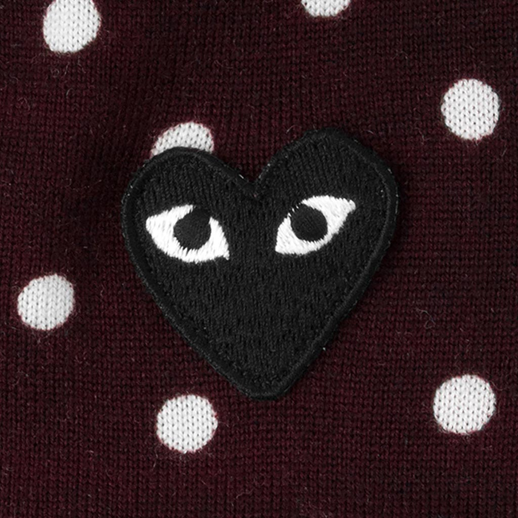 COMME DES GARCONS PLAY POLKA DOT CARDIGAN BLACK HEART - BURGUNDY - 4