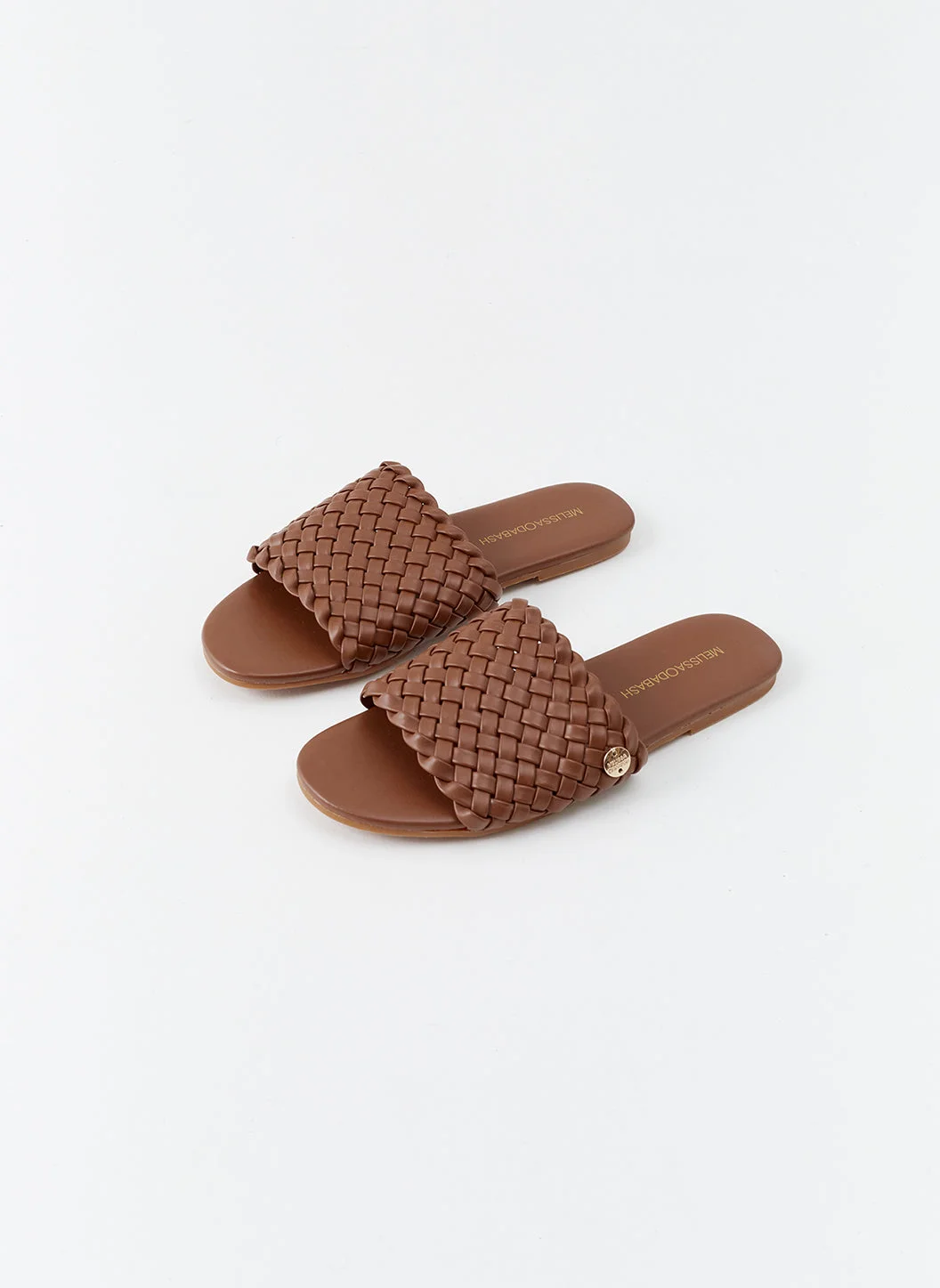 WOVEN DARK TAN SLIDERS - 1