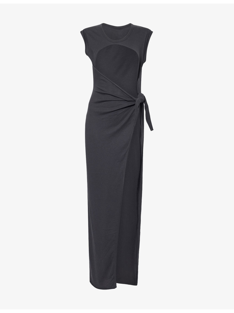 Open-Front Slit-Hem Cotton Sarong Maxi Dress 1