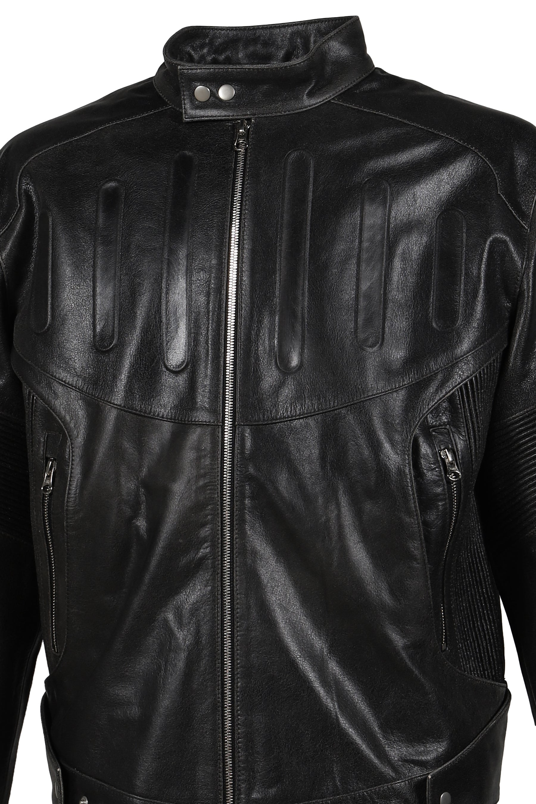 EMBOSSED LEATHER BIKER JACKET / BLK - 8