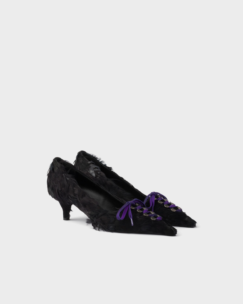 Feather-embellished satin pumps 1