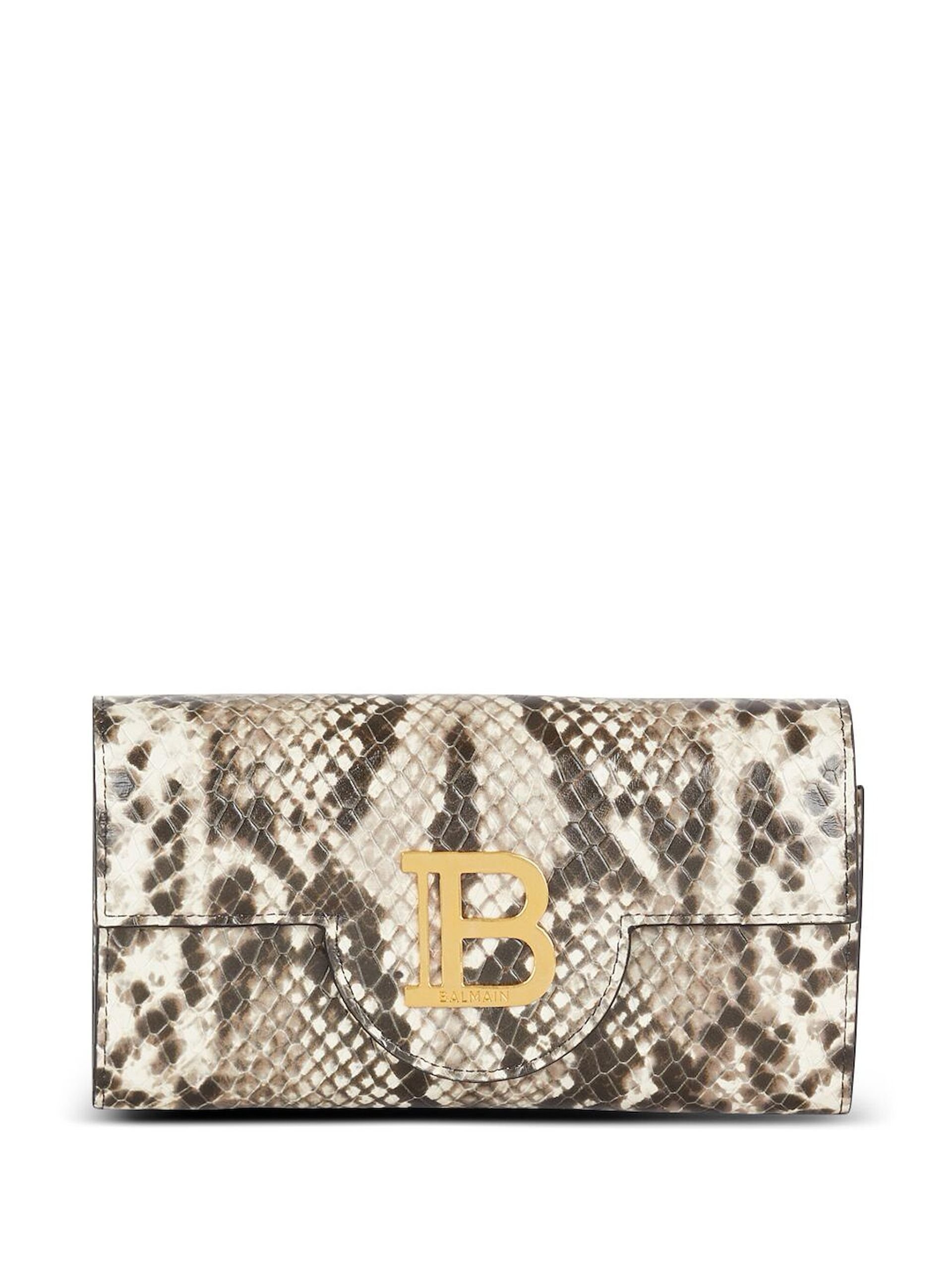 Brown B-Buzz Snakeskin-Effect Leather Wallet-On-Chain - 1