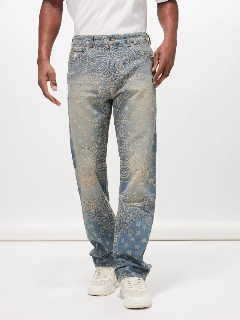 Bandana-jacquard straight-leg jeans - 1
