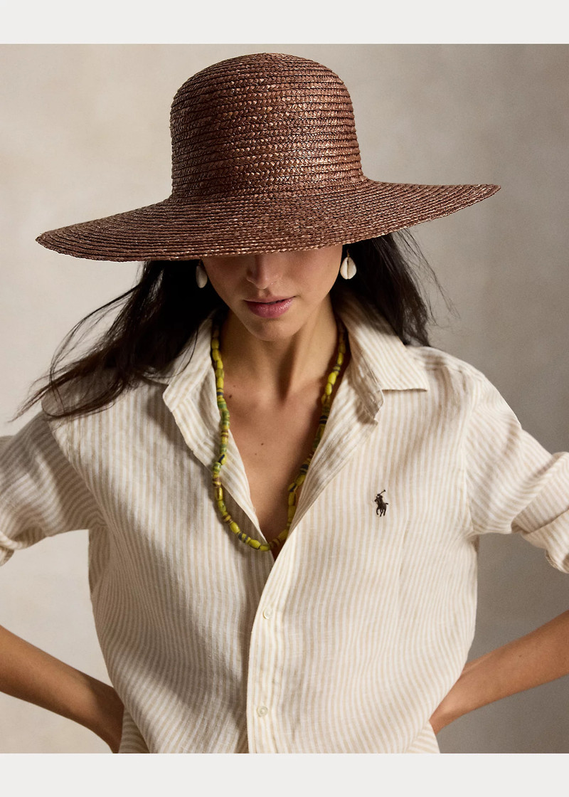Logo Wide-Brim Straw Sun Hat 4