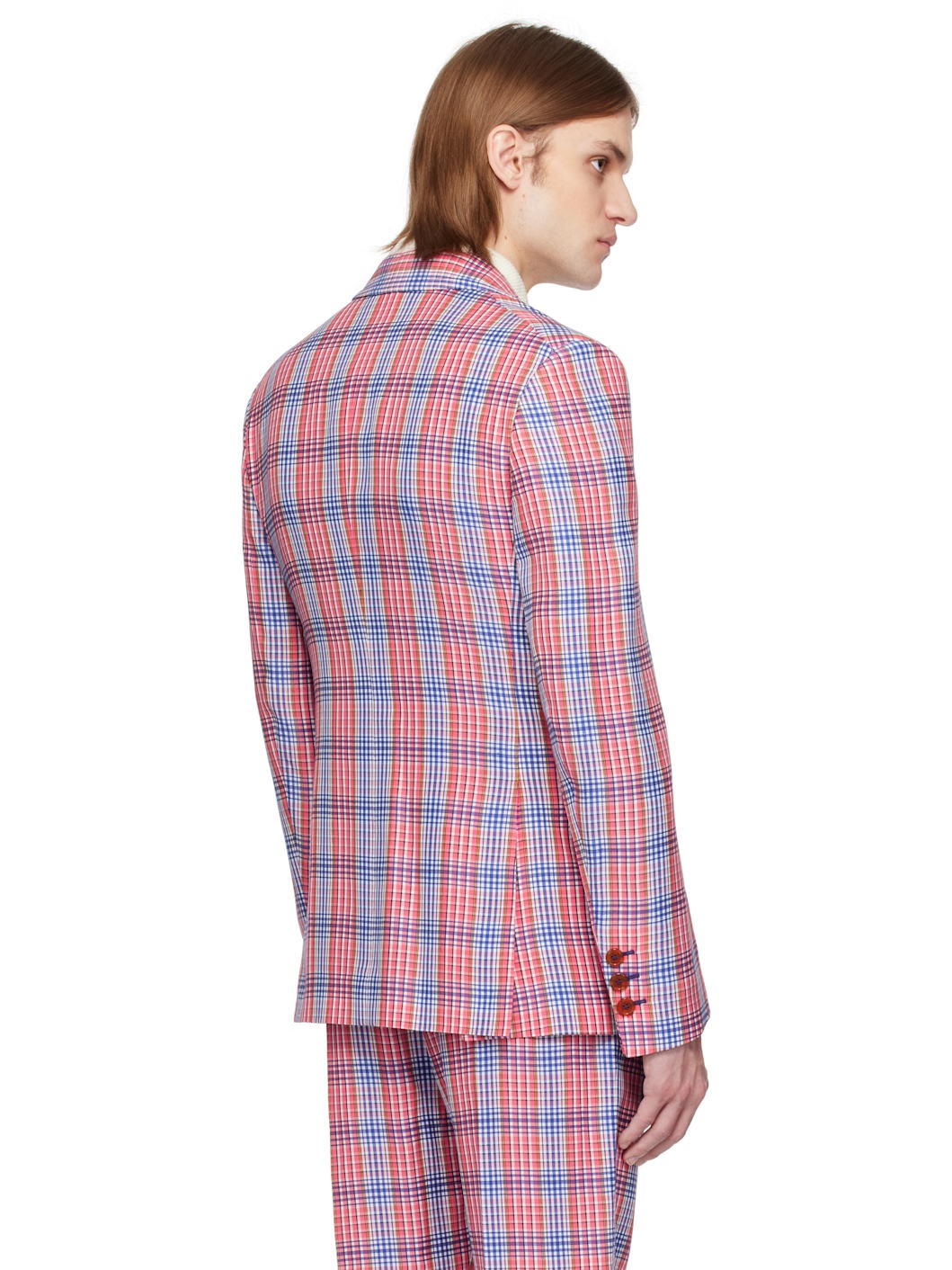 Red & Blue One Button Blazer - 3