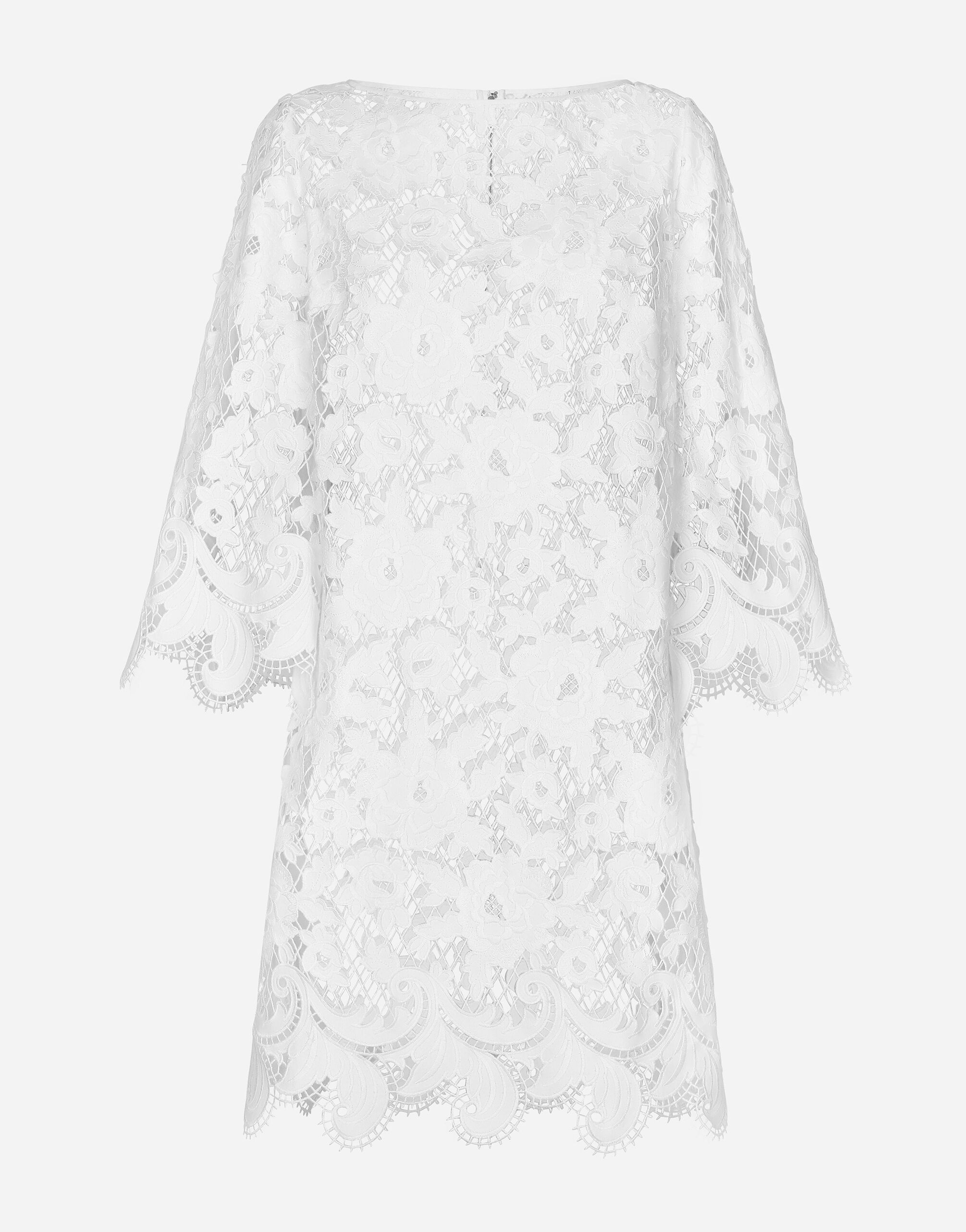 Floaty short cotton dress with floral openwork embroidery - 1