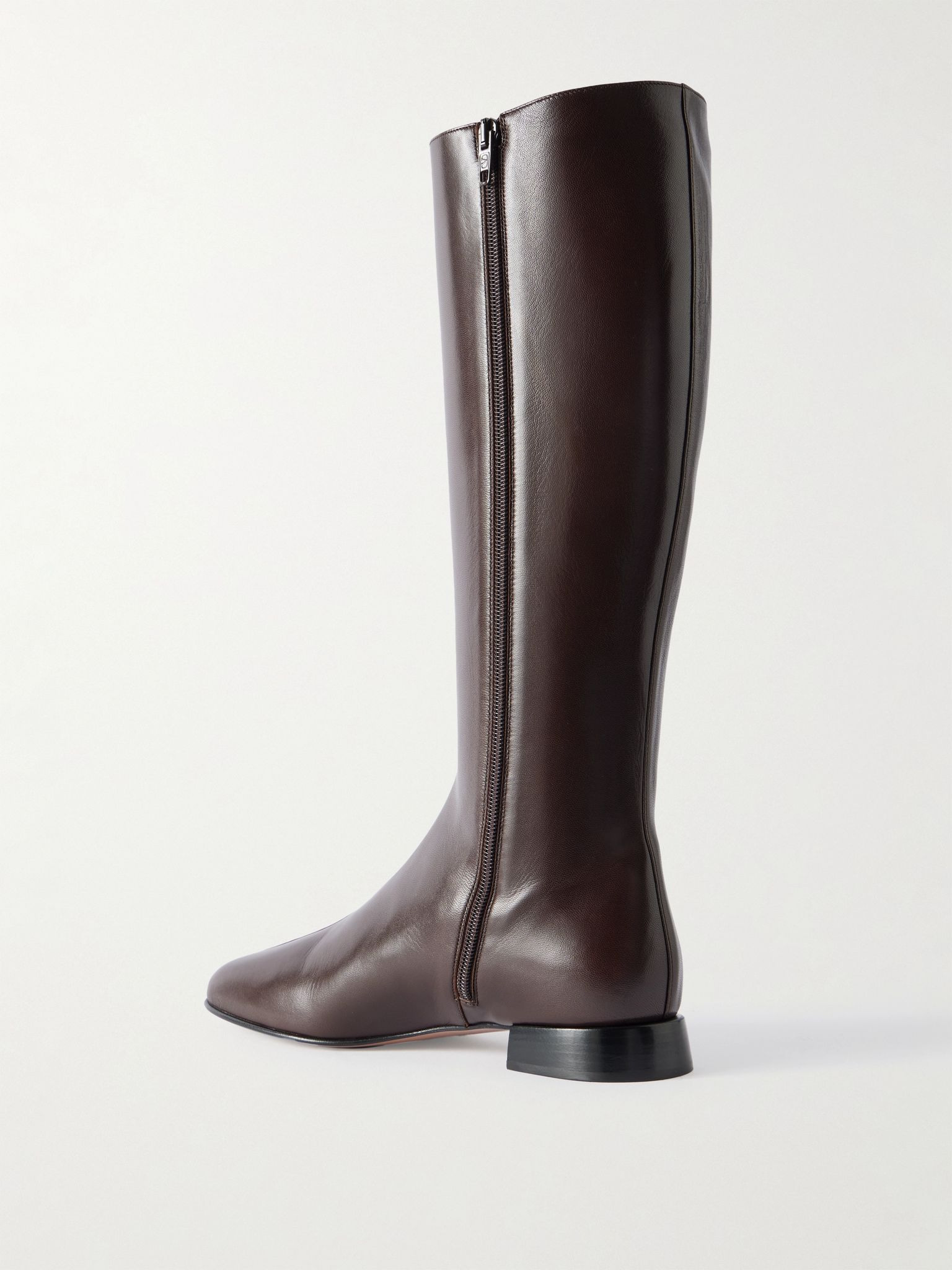 VLogo embellished leather knee boots Chocolate - 3
