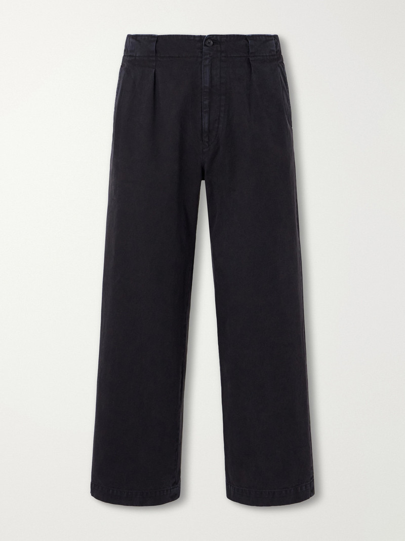 Wide-Leg Garment-Dyed Pleated Cotton-Twill Trousers 1
