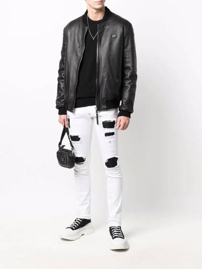 PHILIPP PLEIN Biker Destroyed low-rise slim-cut jeans outlook