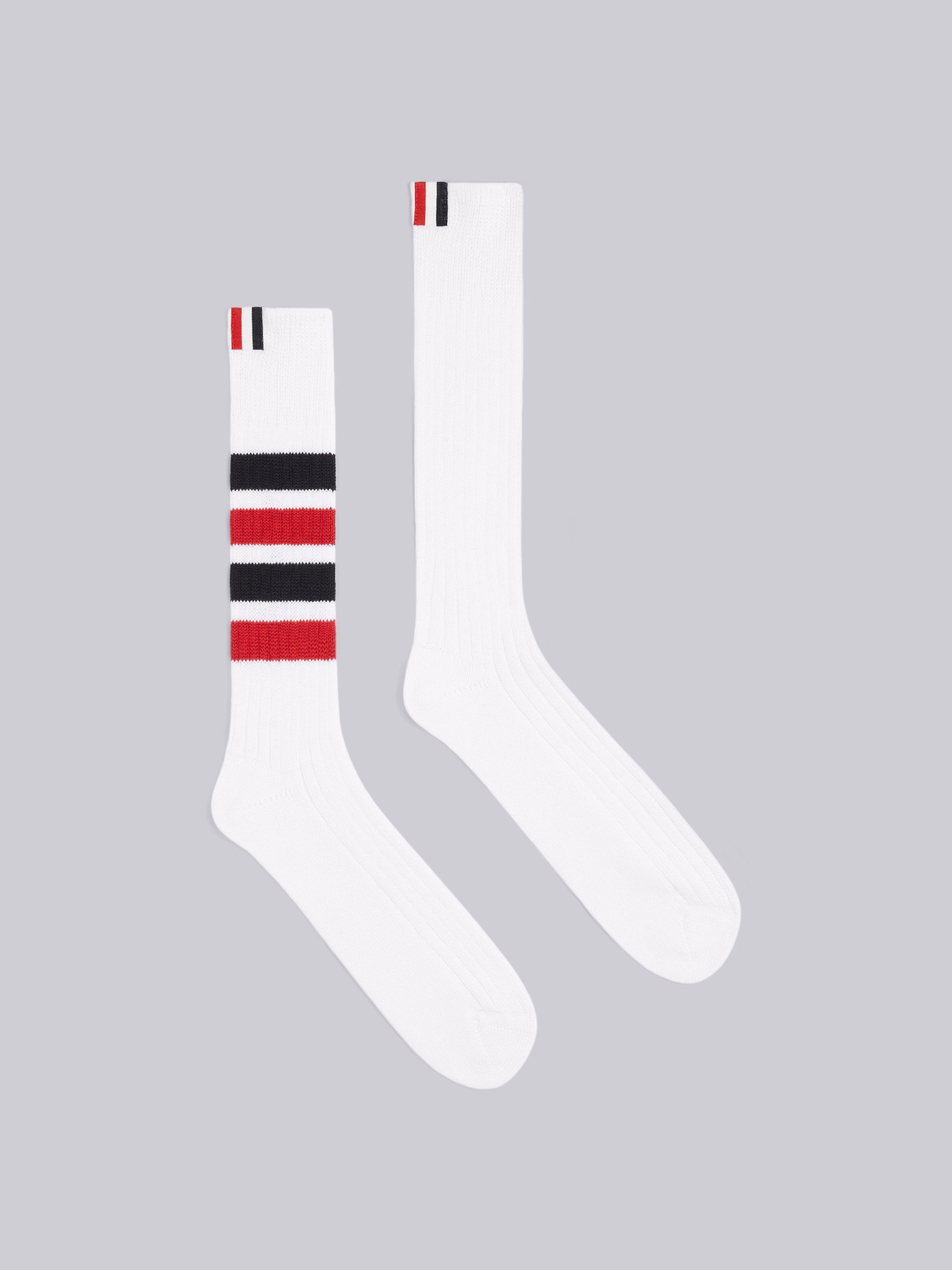 White Cotton Chunky Rib Mid-Calf 4-Bar Socks - 1