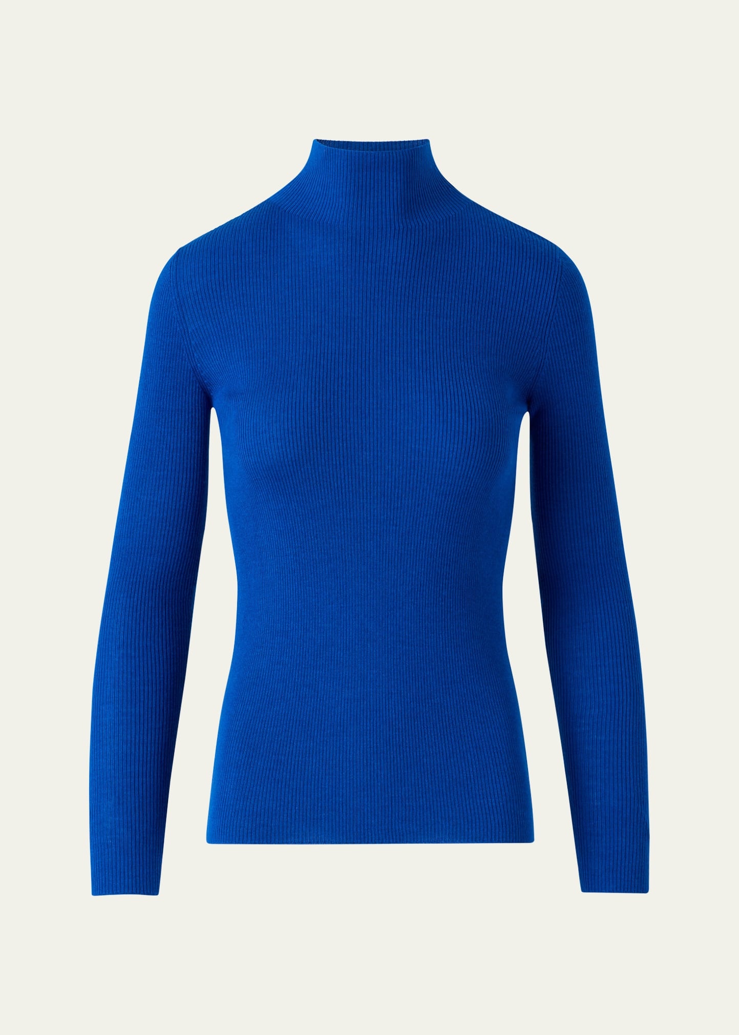 Mock-Neck Cashmere-Silk Fine Rib Sweater - 1
