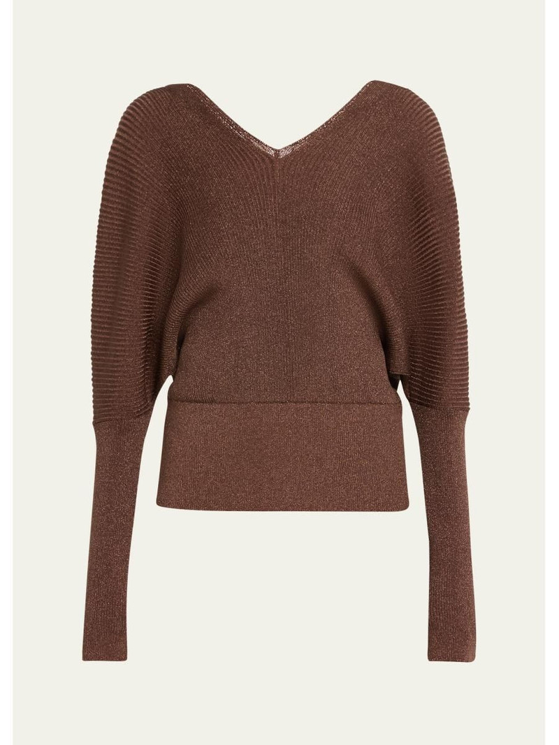 Ribbed Shimmer Dolman-Sleeve Sweater 1
