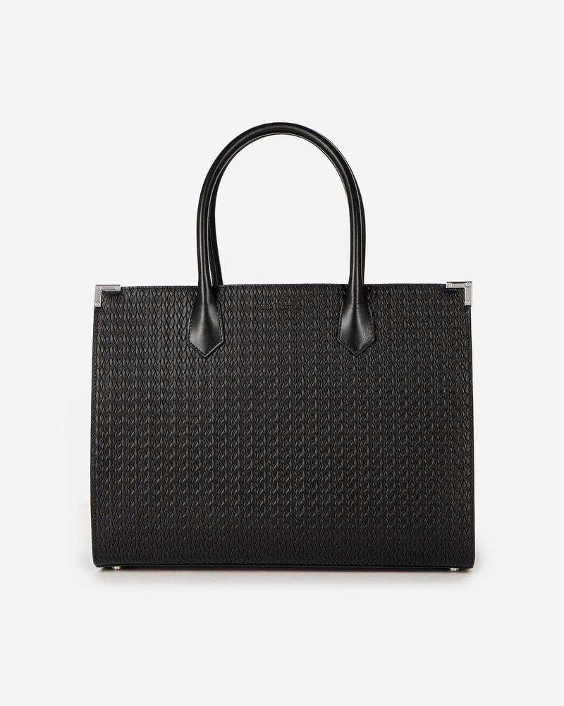 MING L TOTE BAG IN BLACK WOVEN LEATHER 1