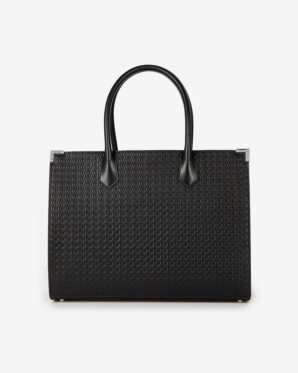 MING L TOTE BAG IN BLACK WOVEN LEATHER - 1