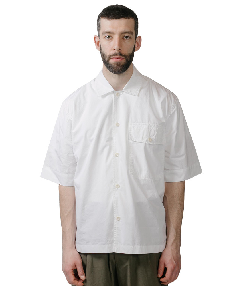 MARGARET HOWELL MHL S/S Flap Pocket Shirt Compact Cotton Poplin White outlook