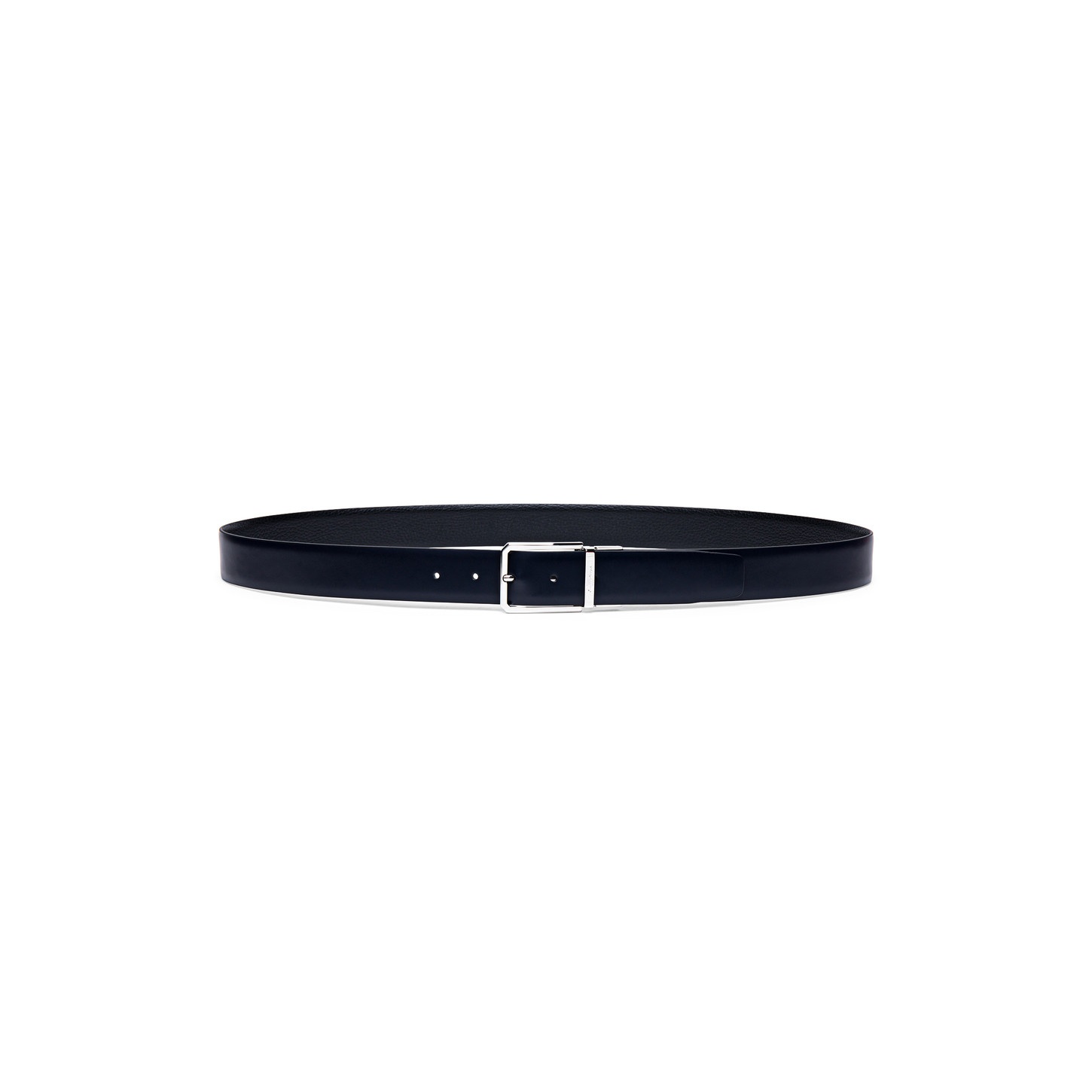 Reversible and adjustable smooth blue and tumbled black leather belt - 3