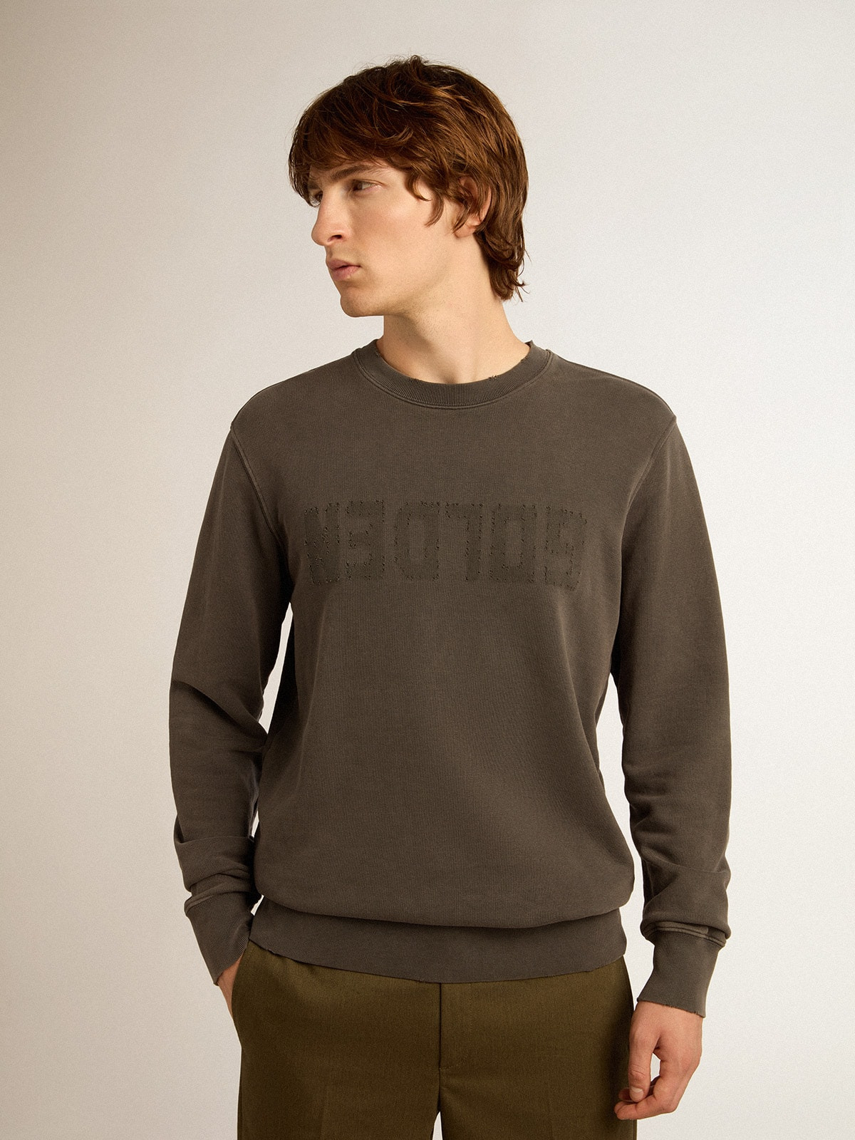 Golden Collection sweatshirt with logo in anthracite gray with a distressed treatment - 5