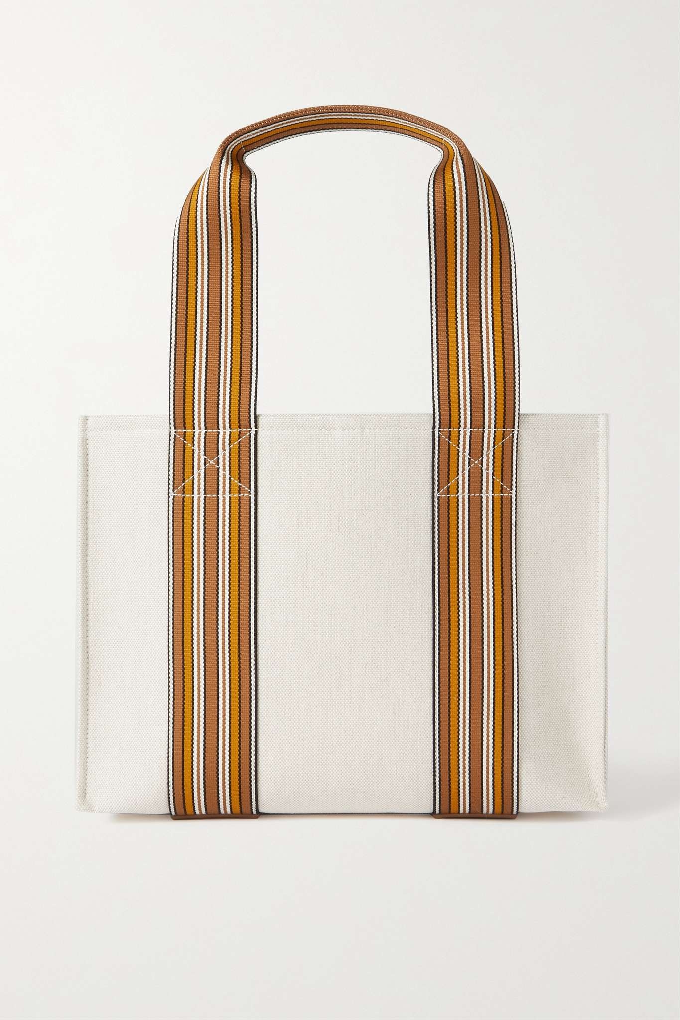 The Suitcase small striped webbing and leather-trimmed canvas tote - 1