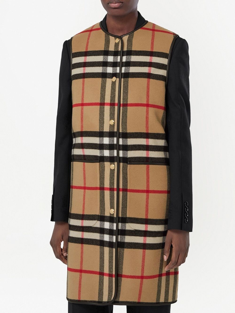 checked leather-trim liner - 4