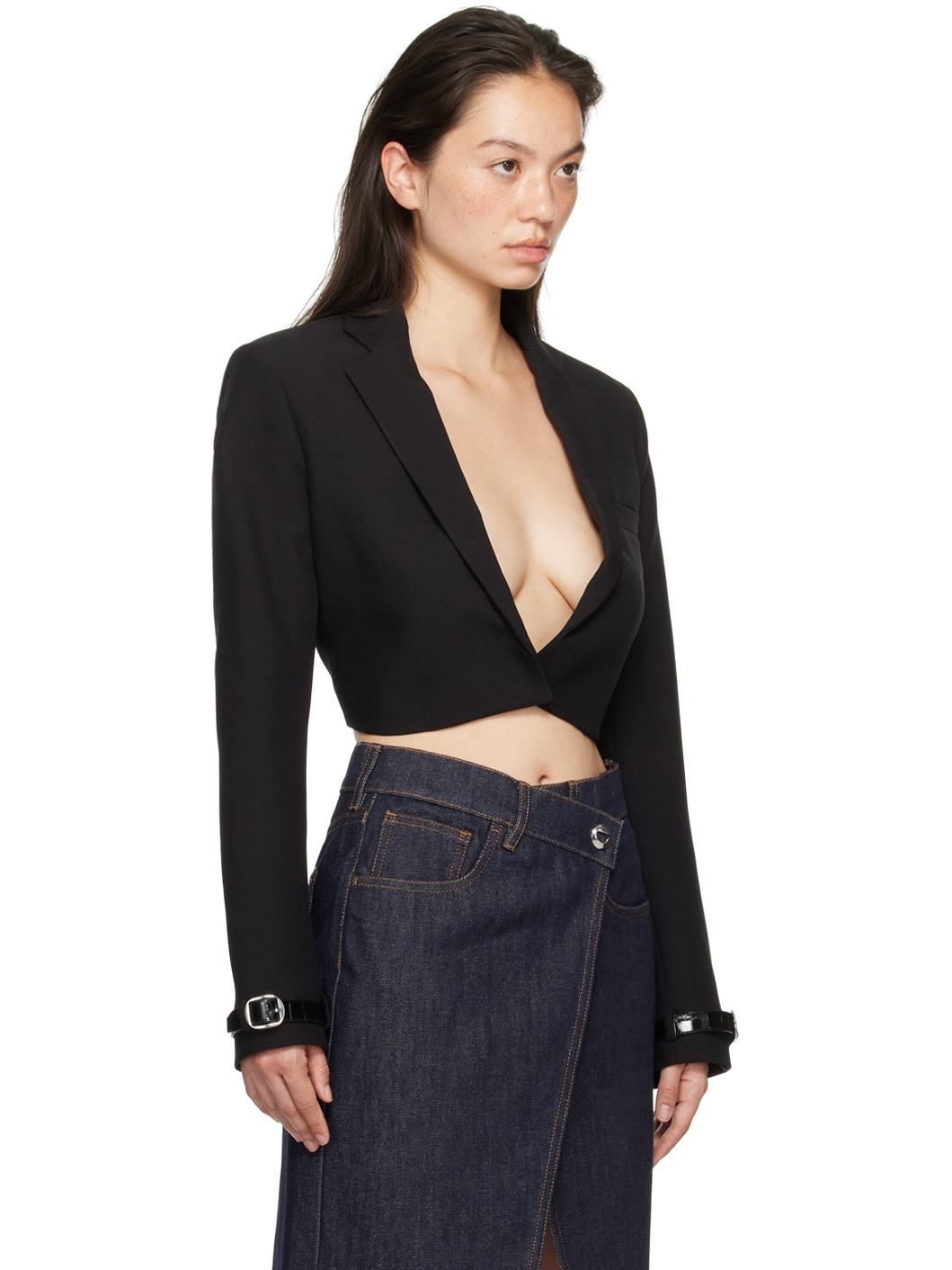 Black Cropped Tailored Blazer - 2