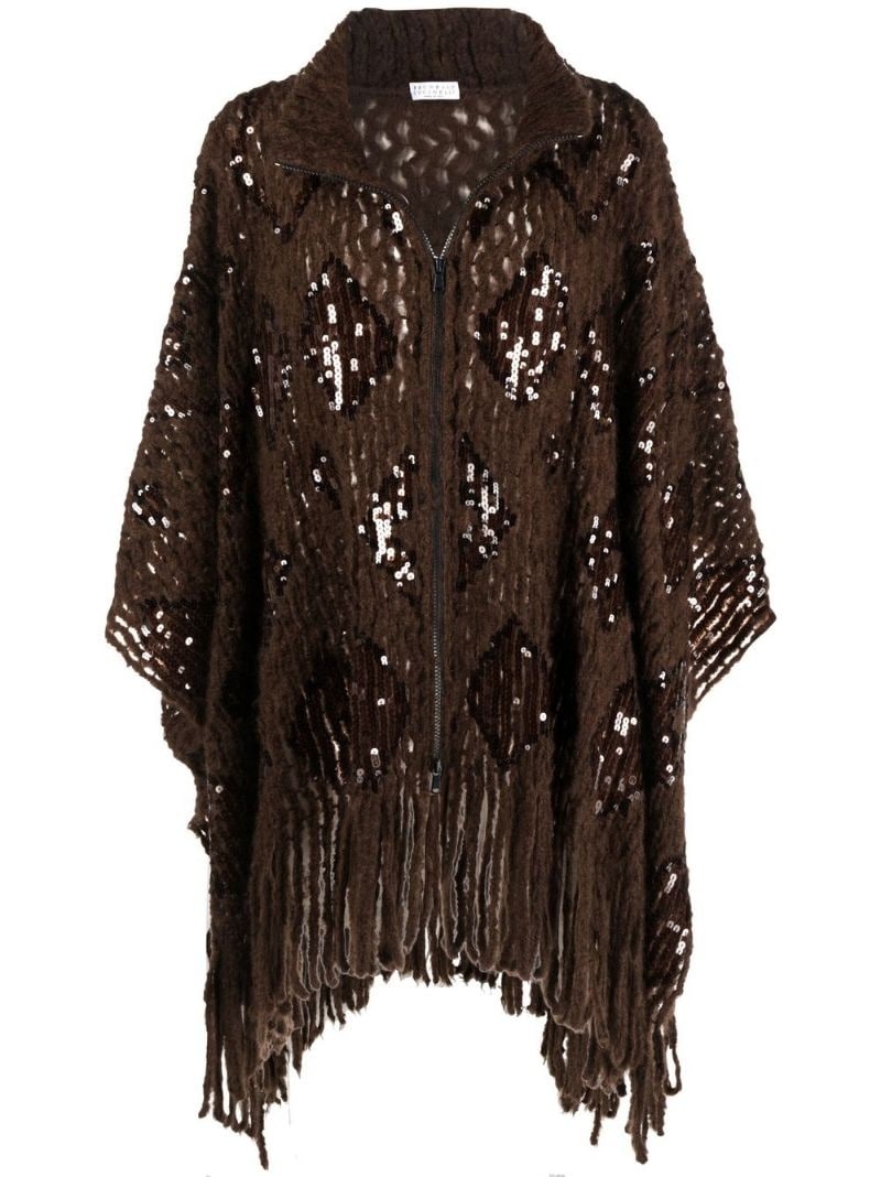 sequin-embellished fringed cardigan - 1