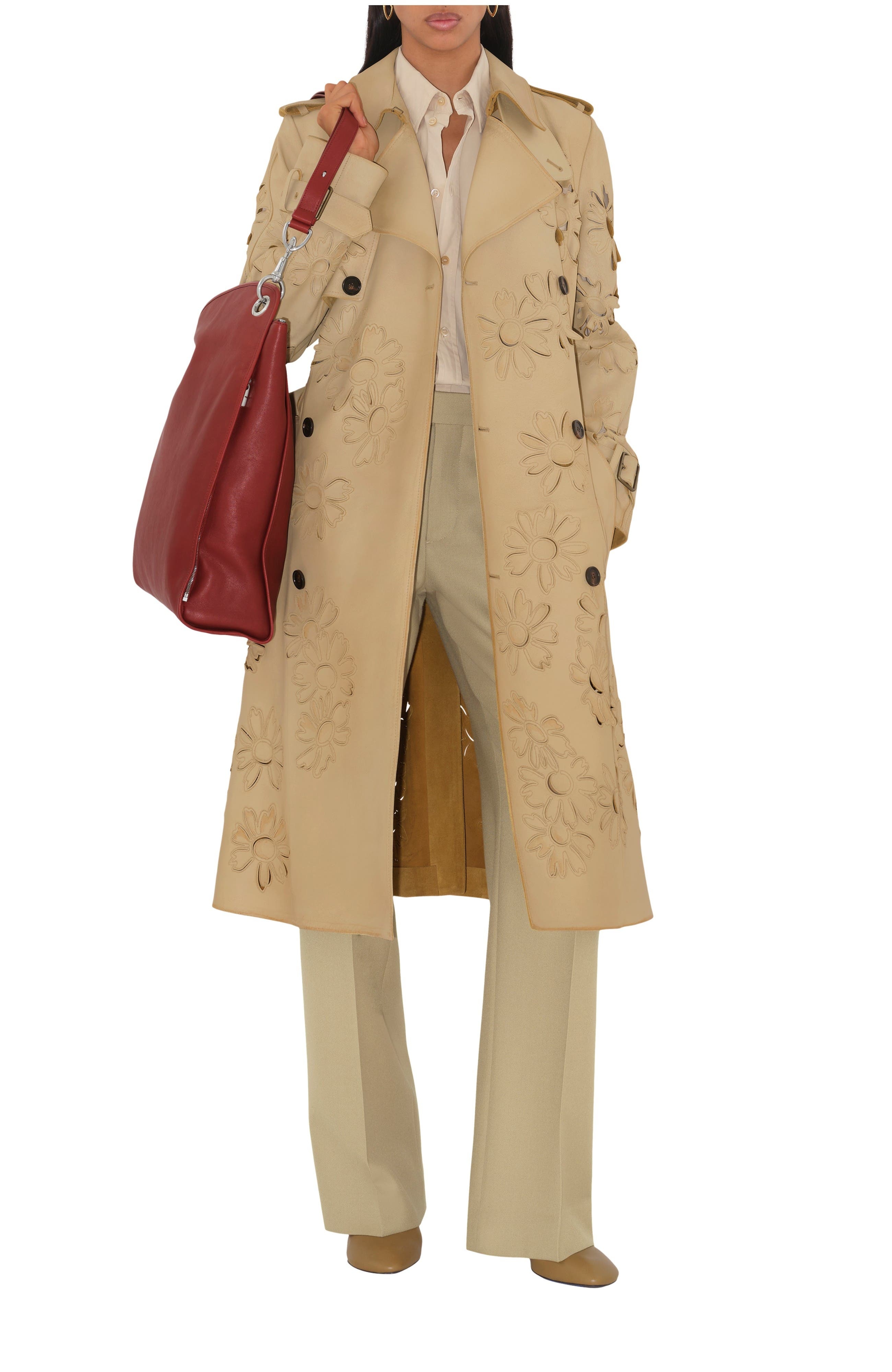 burberry Long Cutout Daisy Suede Trench Coat in Tan at Nordstrom - 1