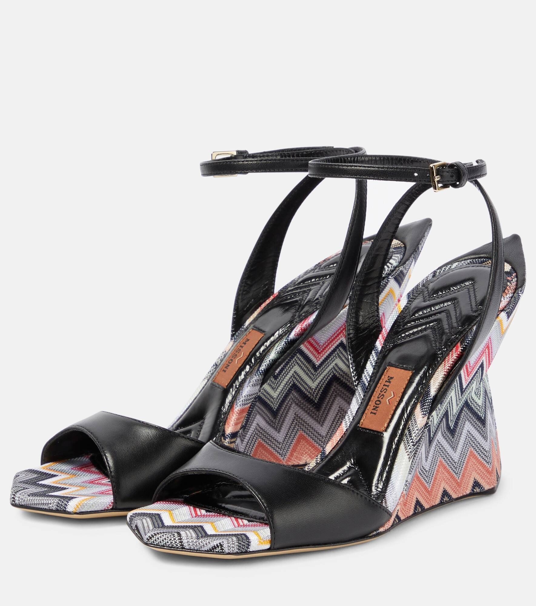 Zig Zag leather wedge sandals - 5