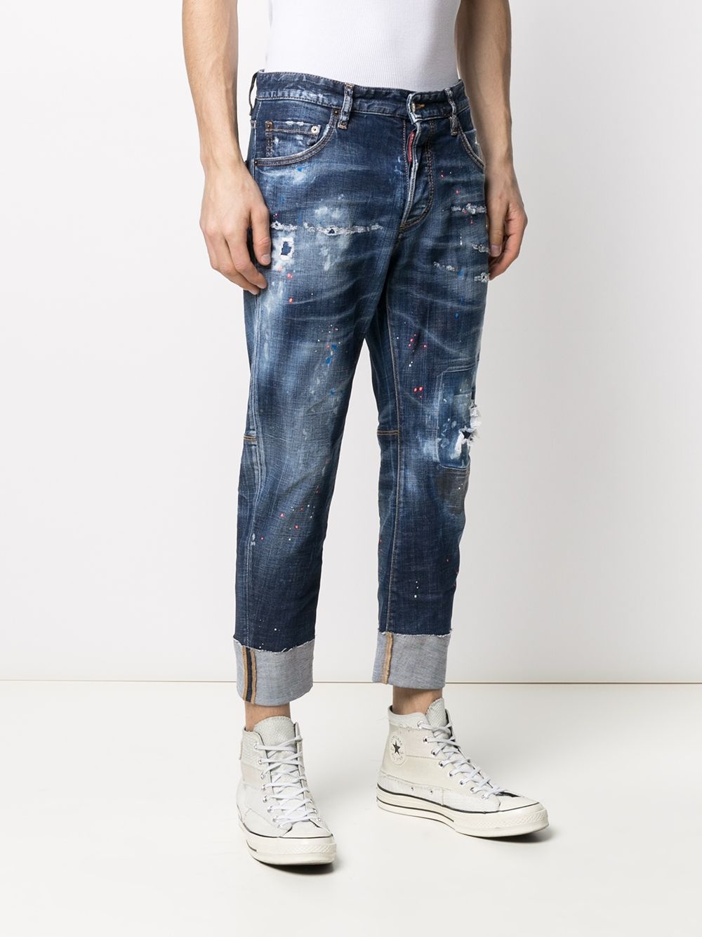 turn-up hem ripped jeans - 3