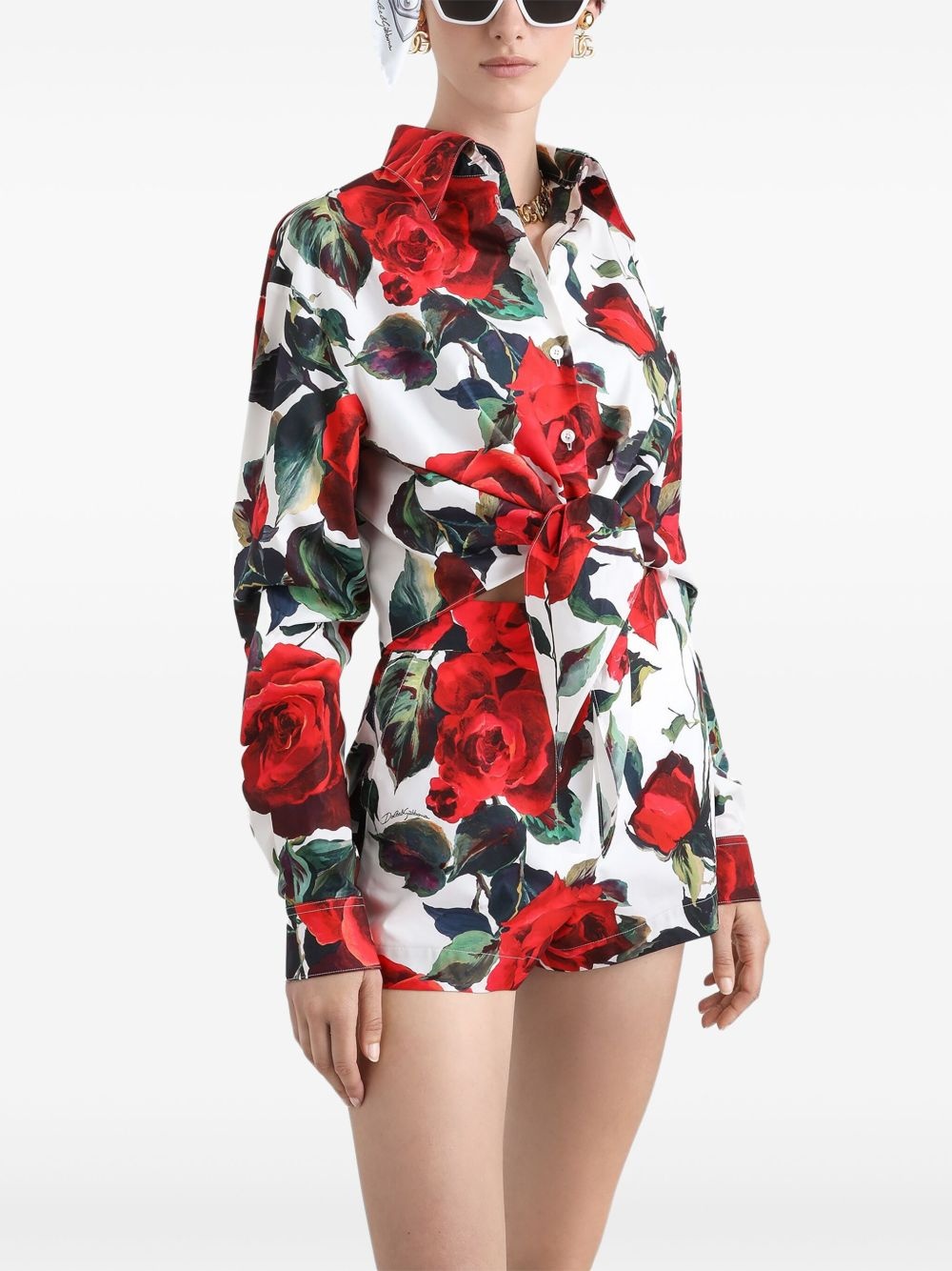 rose-print shorts - 4
