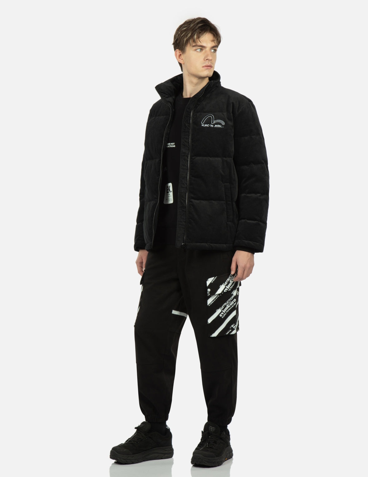 Seagull and Slogan Embroidered Velvet Down Jacket - 3