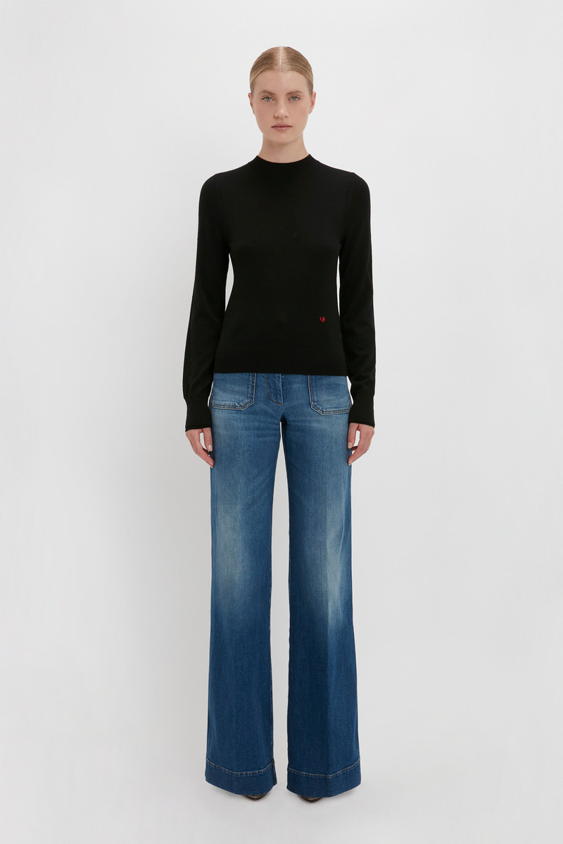 Victoria Beckham Merino Crew Jumper in Black outlook