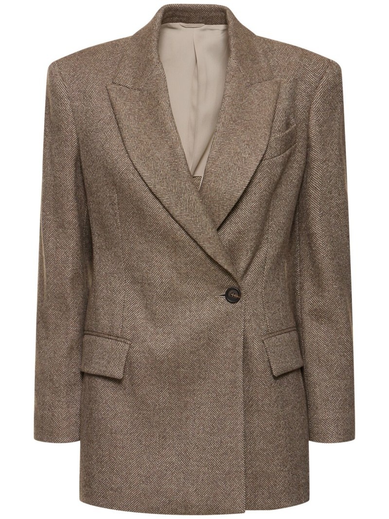 Brushed wool blend herringbone blazer - 1