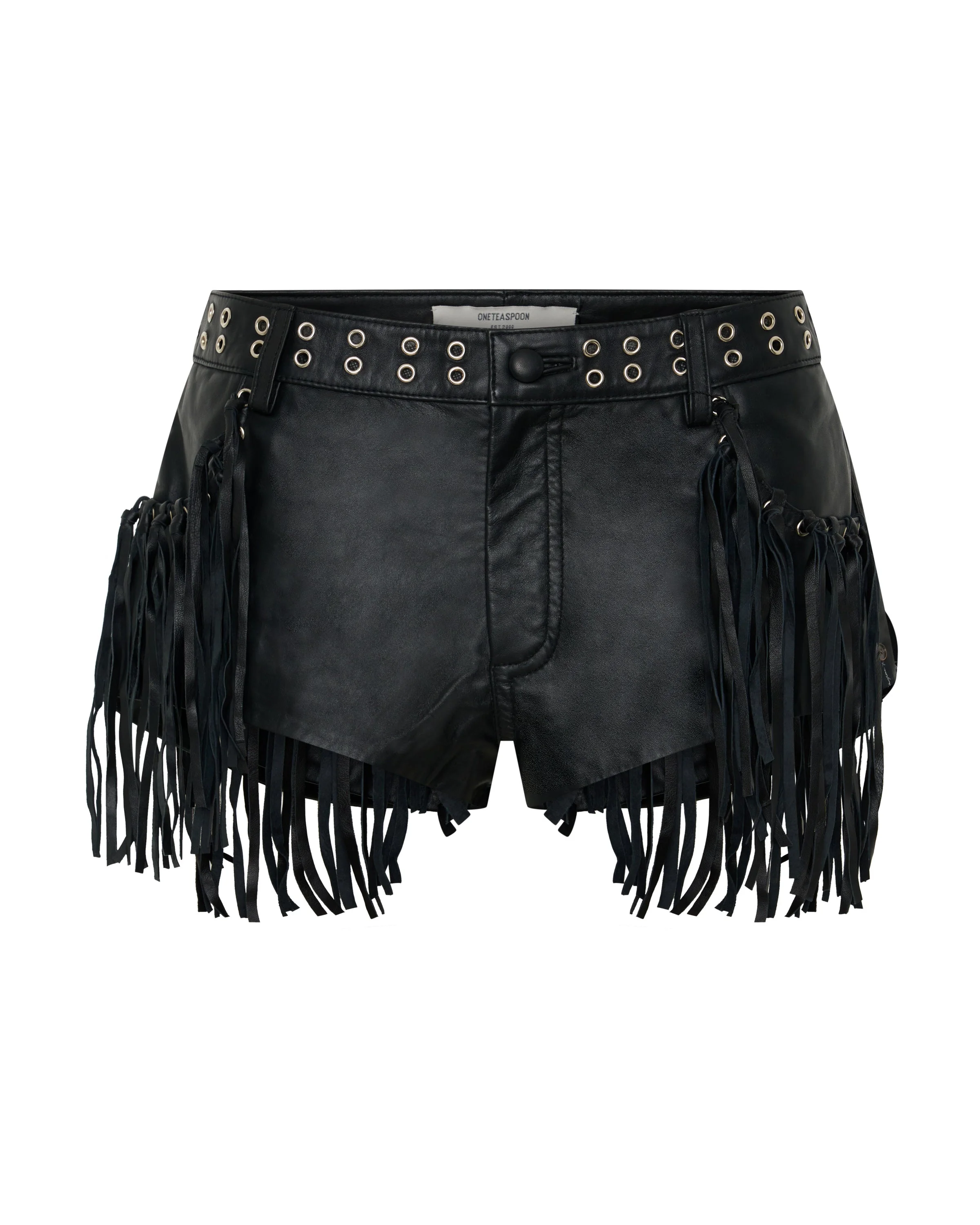 Rogue Rodeo Fringed Micro Leather Shorts - Black - 1