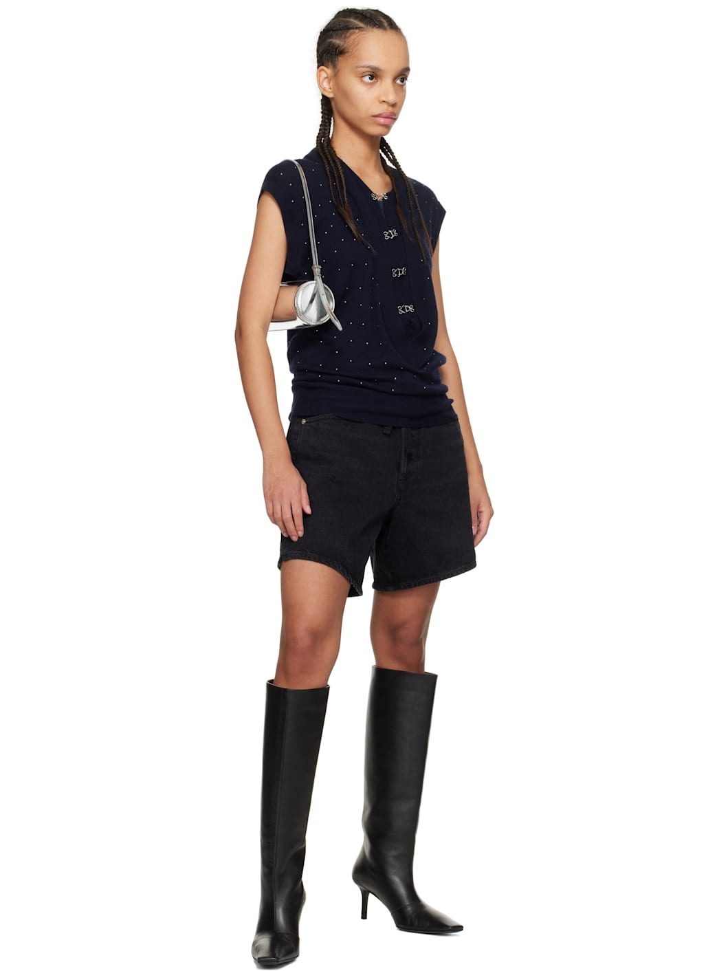 Black Brynn Drawstring Denim Shorts - 4