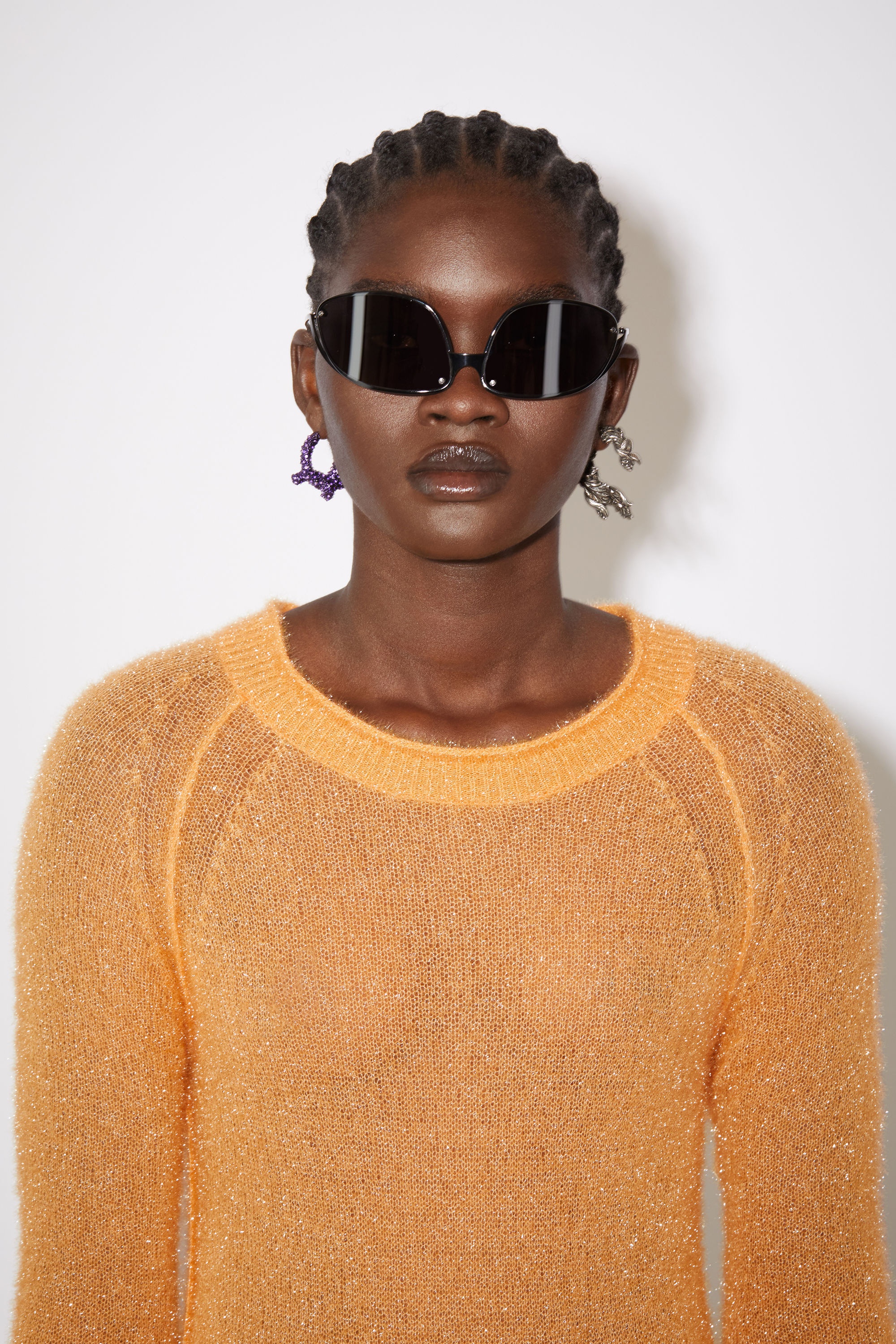 Knitted crew neck dress - Apricot orange - 5