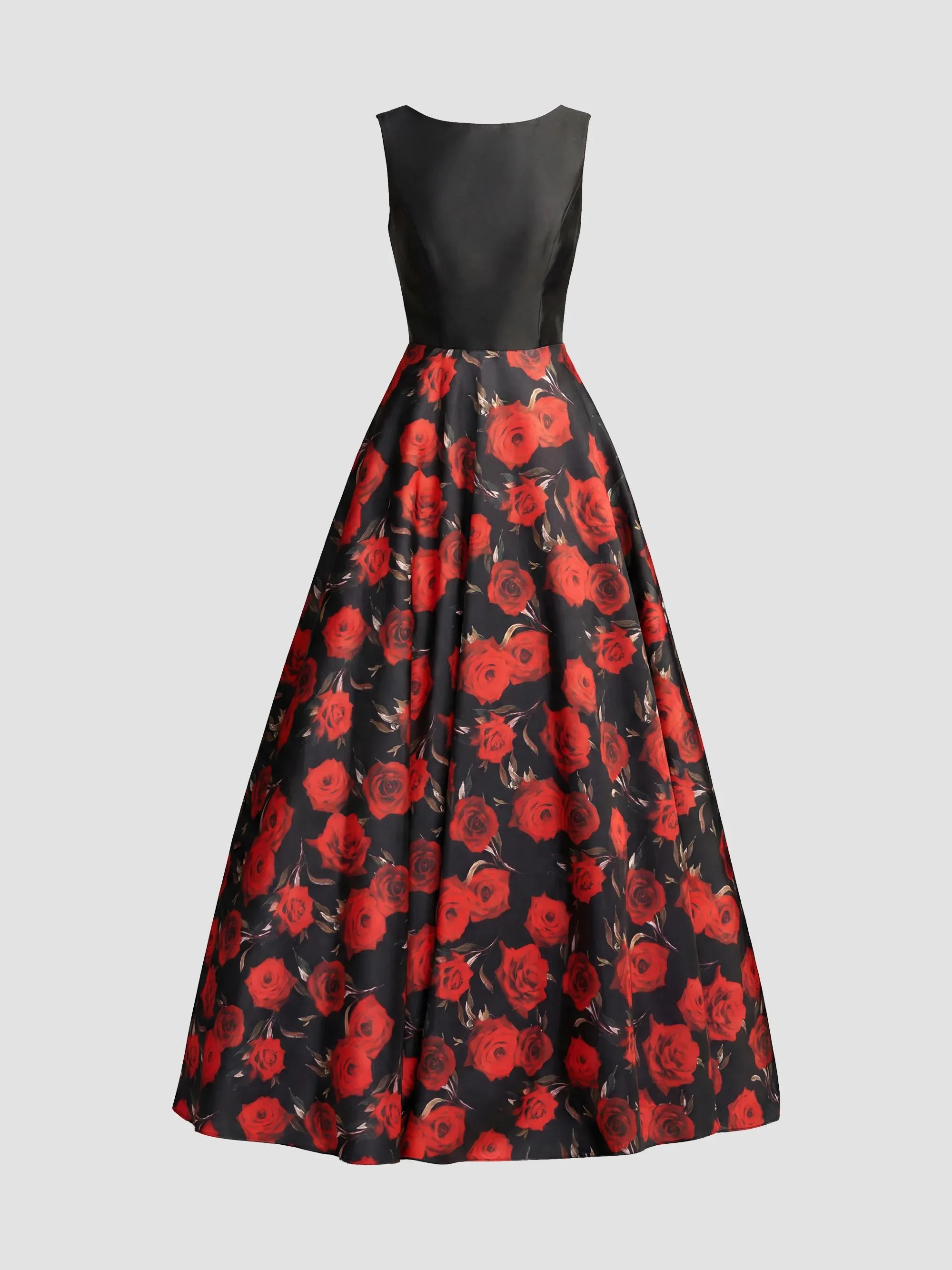 Women's Floral Mikado Open-Back Gown - Red Rose - 1