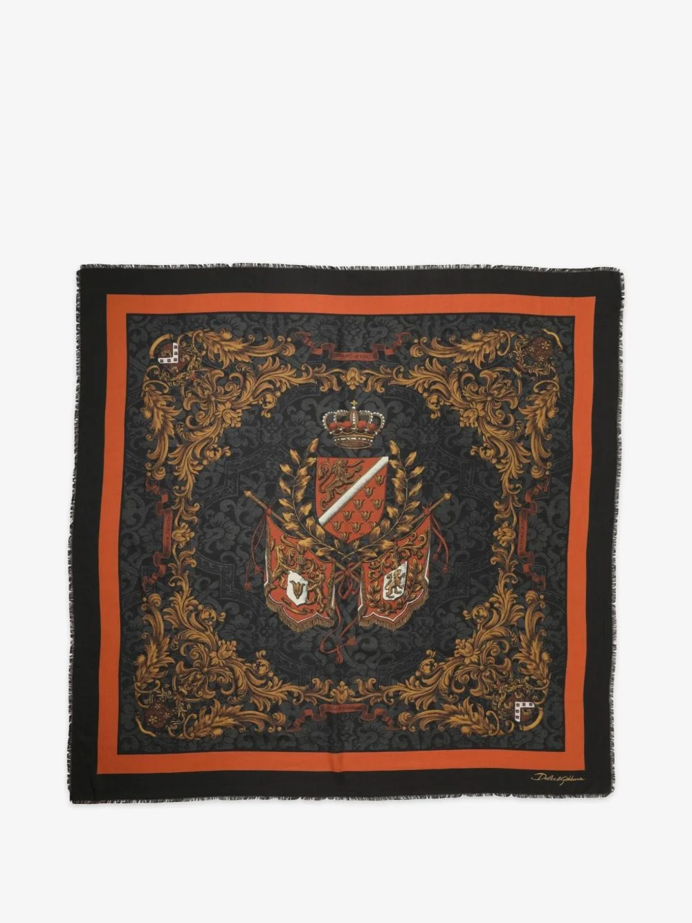 crest-print fringed scarf - 1
