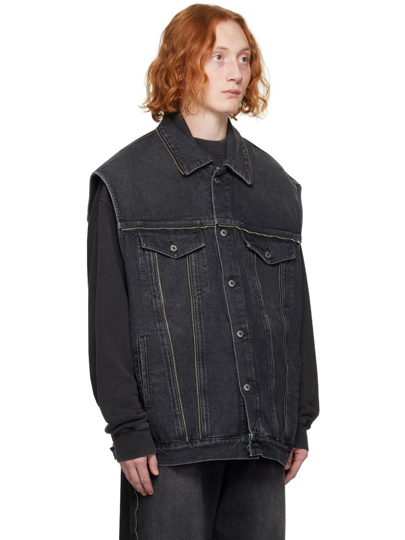 Gray Zip Denim Vest 2