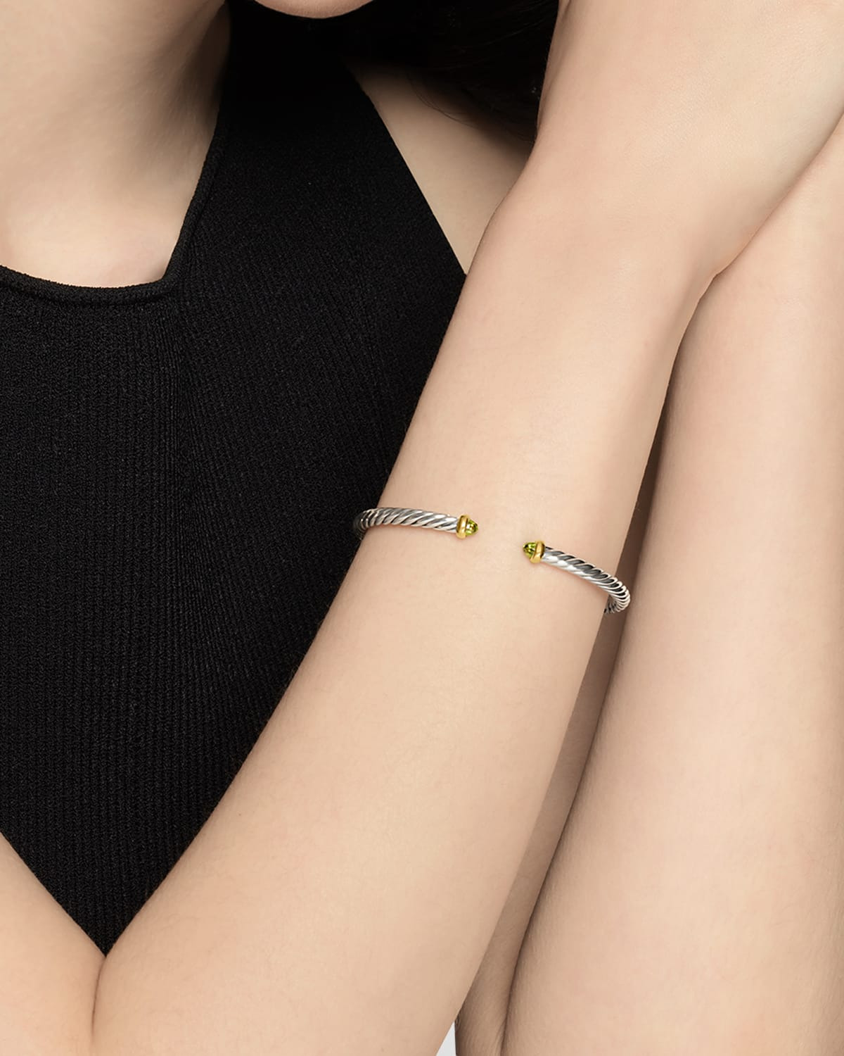 Cable Flex Bracelet with Gemstone in Silver and 14K Gold - 2