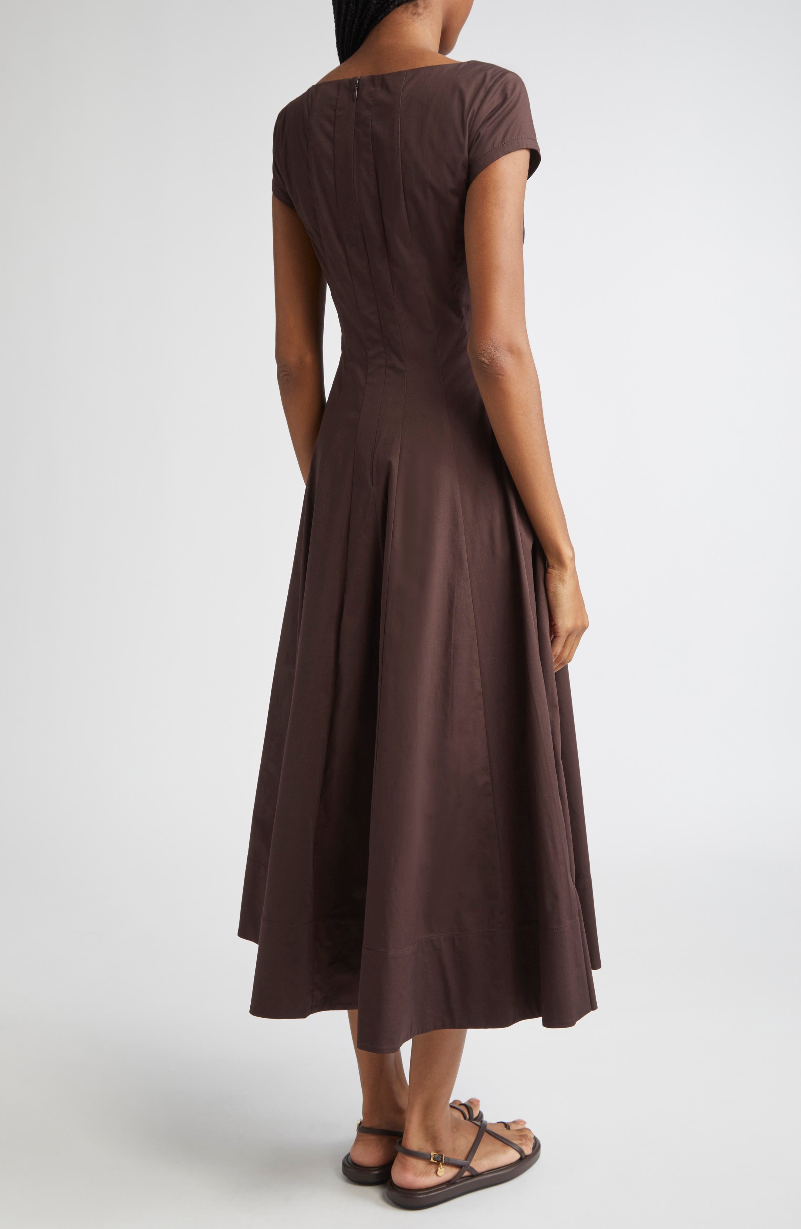 STAUD Wells Short Sleeve Stretch Cotton Midi Dress in Earth at Nordstrom - 2