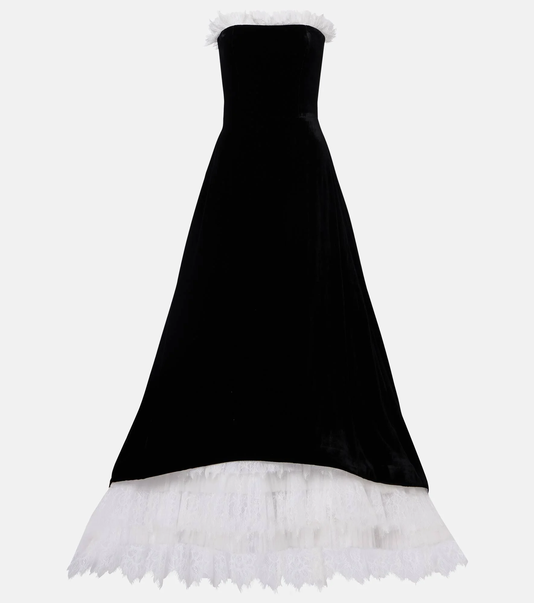 Laurette lace-trimmed velvet bustier gown - 1