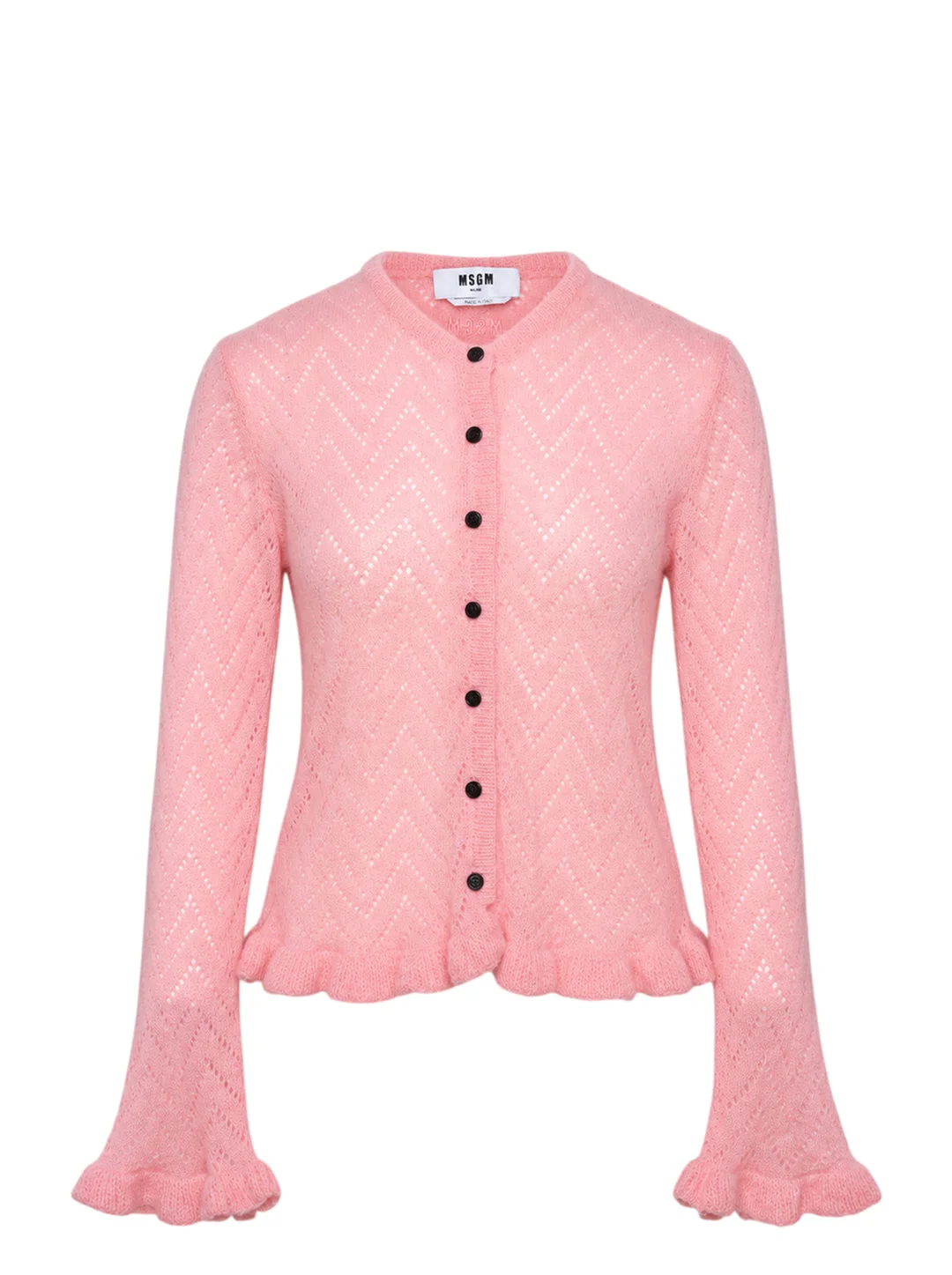 Ruffle Trim Pointelle Cardigan - 1