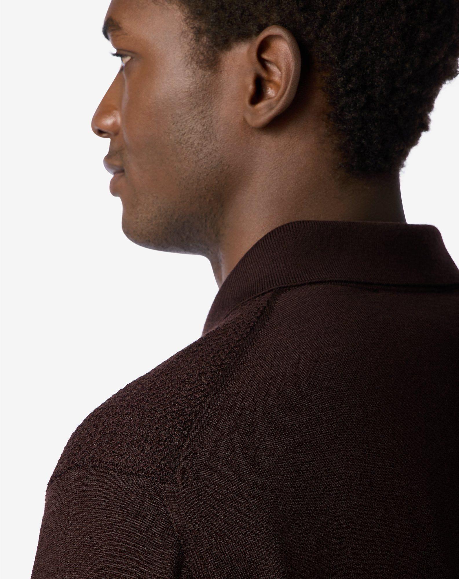 Brown zip-up extra fine wool polo shirt - 5