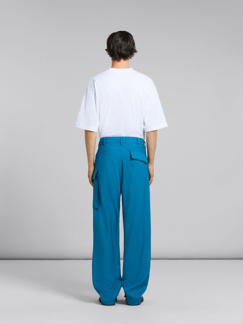 TEAL TROPICAL WOOL TROUSERS WITH UTILITY POCKET - 3