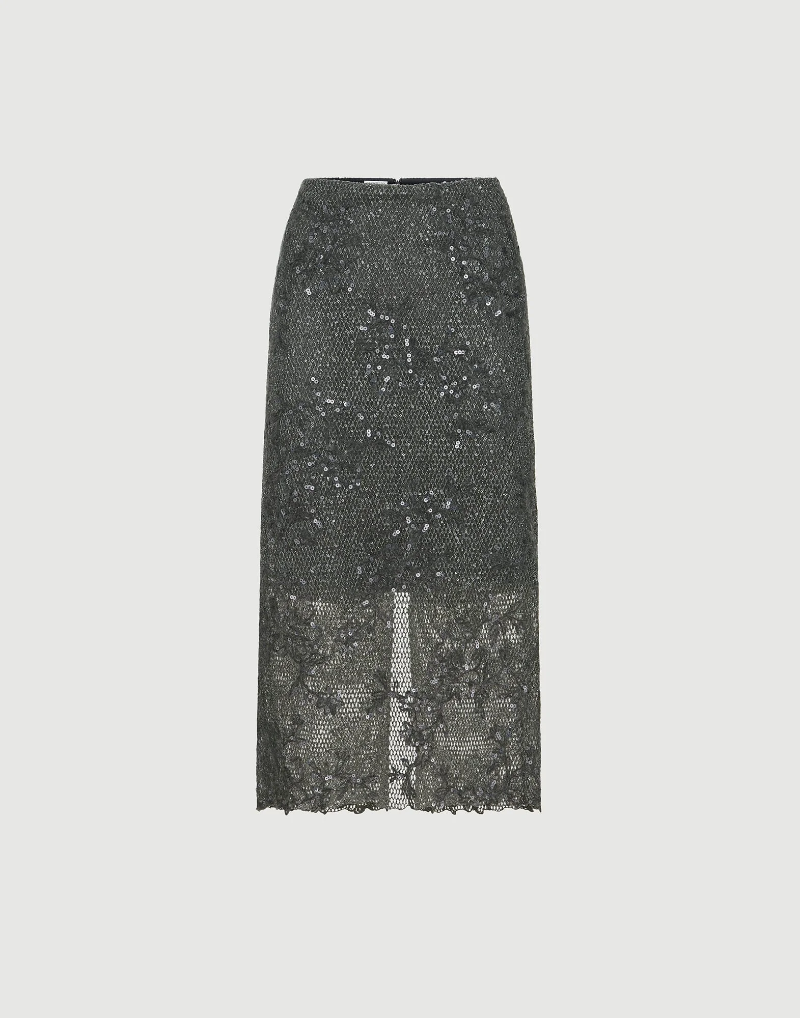 Dazzling lace embroidery pencil skirt in sparkling mohair and wool - 1
