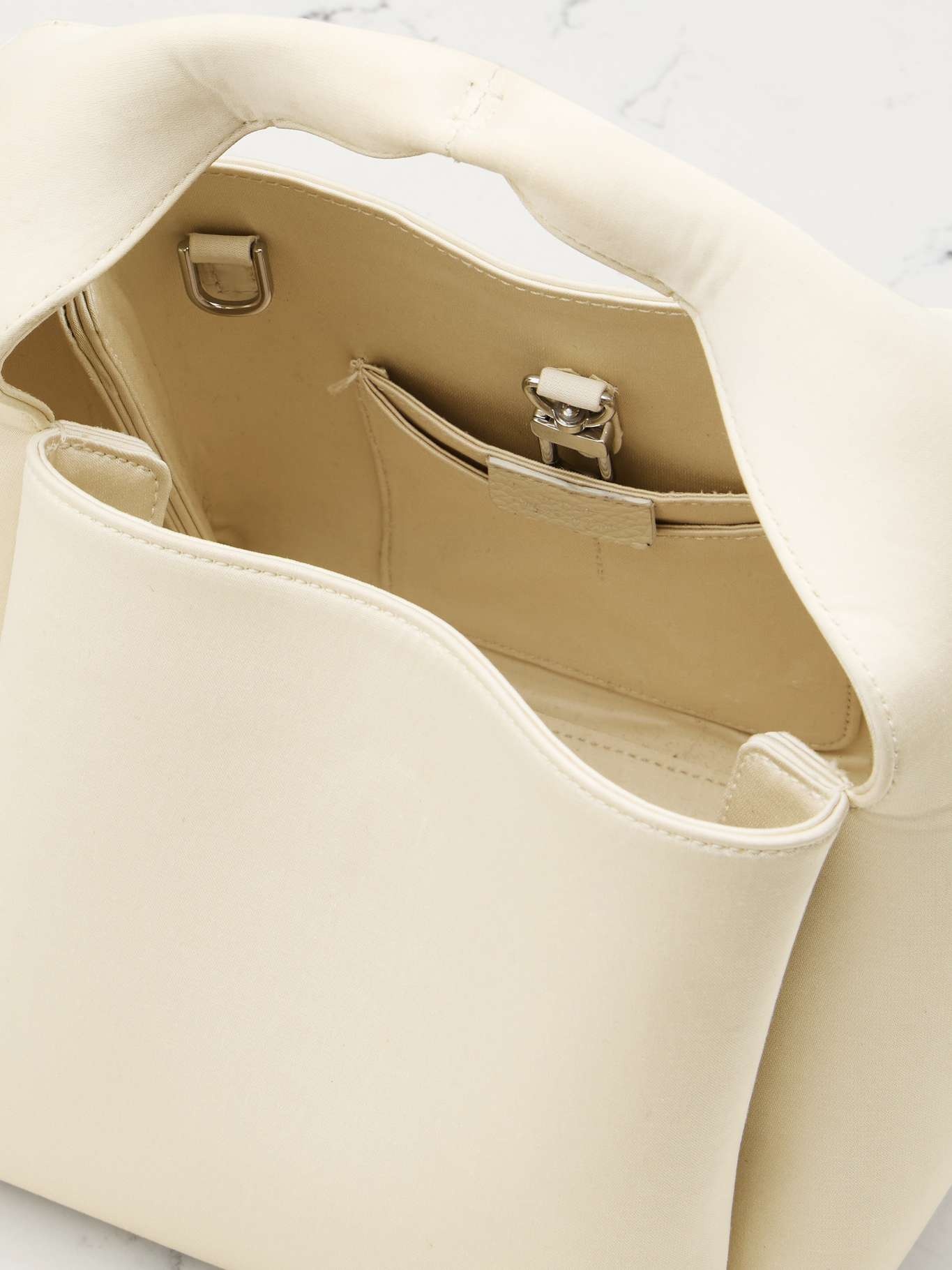 Bucket organic cotton-blend satin tote Ecru - 5