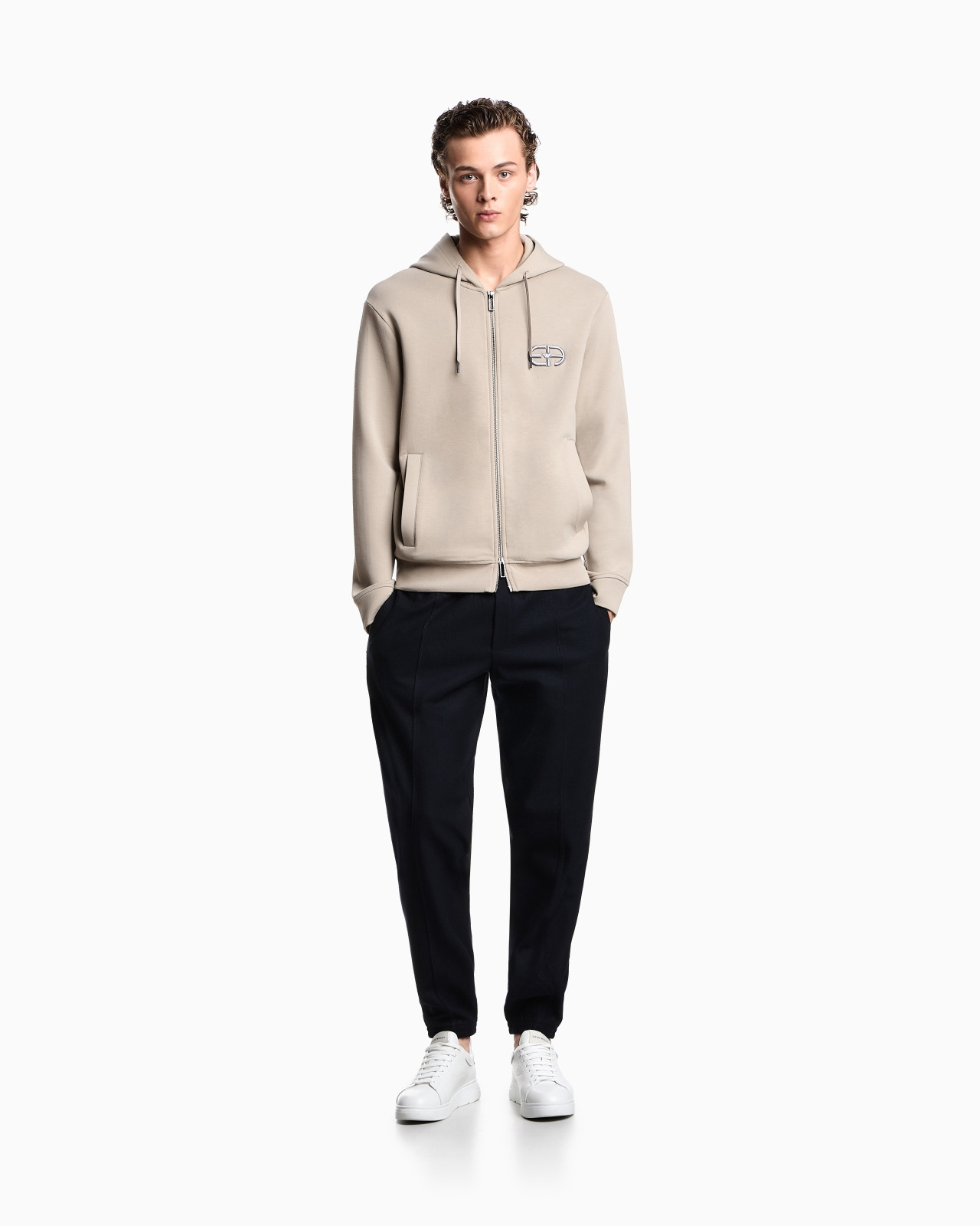 Double-jersey zip-up hooded sweatshirt with embossed, embroidered EA logo - 2