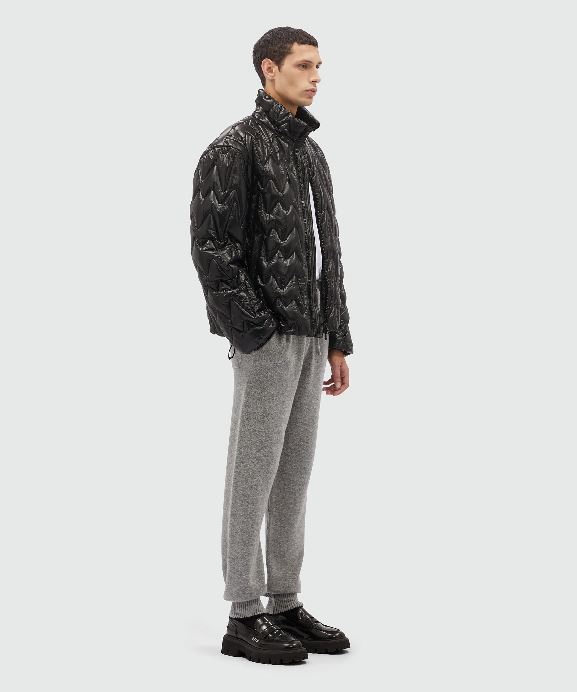 Grey melange blended cashmere jogging pants - 4