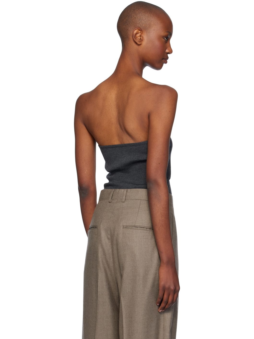 AURALEE Gray Super Fine Wool High Gauge Rib Knit Bandeau Top | REVERSIBLE